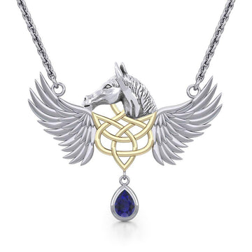 Gold Plated Celtic & Pegasus Horse with Wing Silver Necklace MNC540 - Jewelry